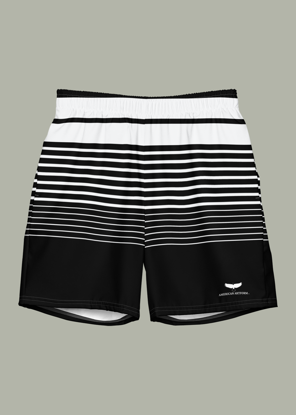 Third GEN Logo Black & White Striped Swim Trunks (Men's)