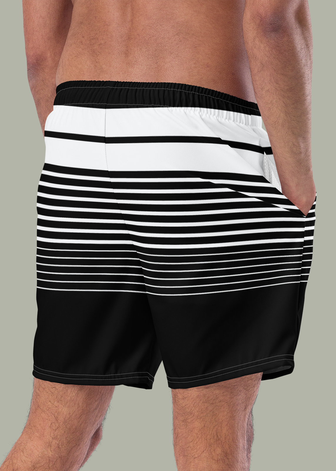 Third GEN Logo Black & White Striped Swim Trunks (Men's)