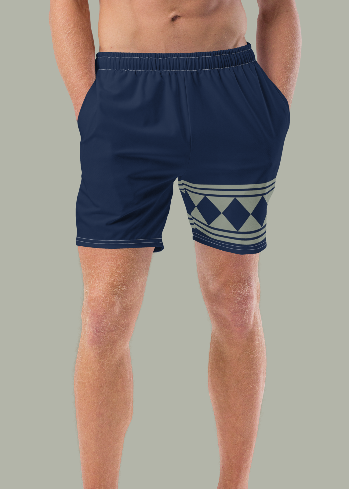 Dark Blue Diamond Tuck Pattern Swim Trunks (Men's)