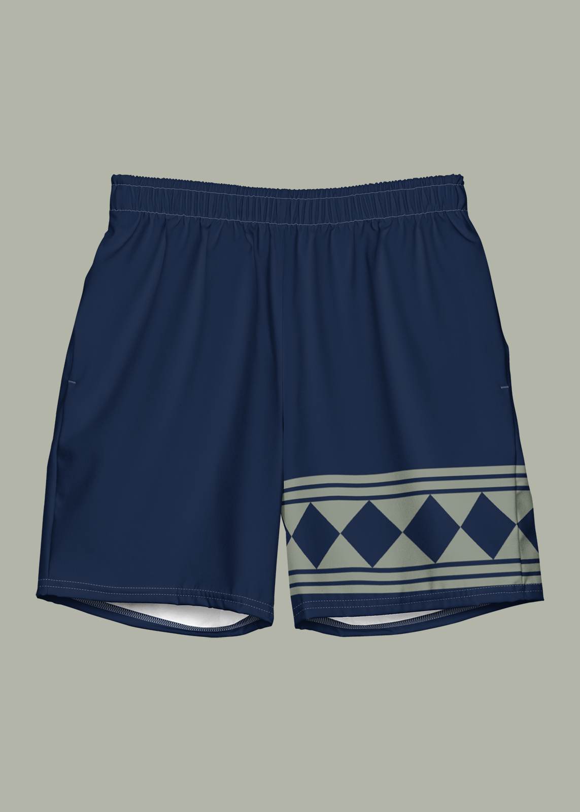 Dark Blue Diamond Tuck Pattern Swim Trunks (Men's)