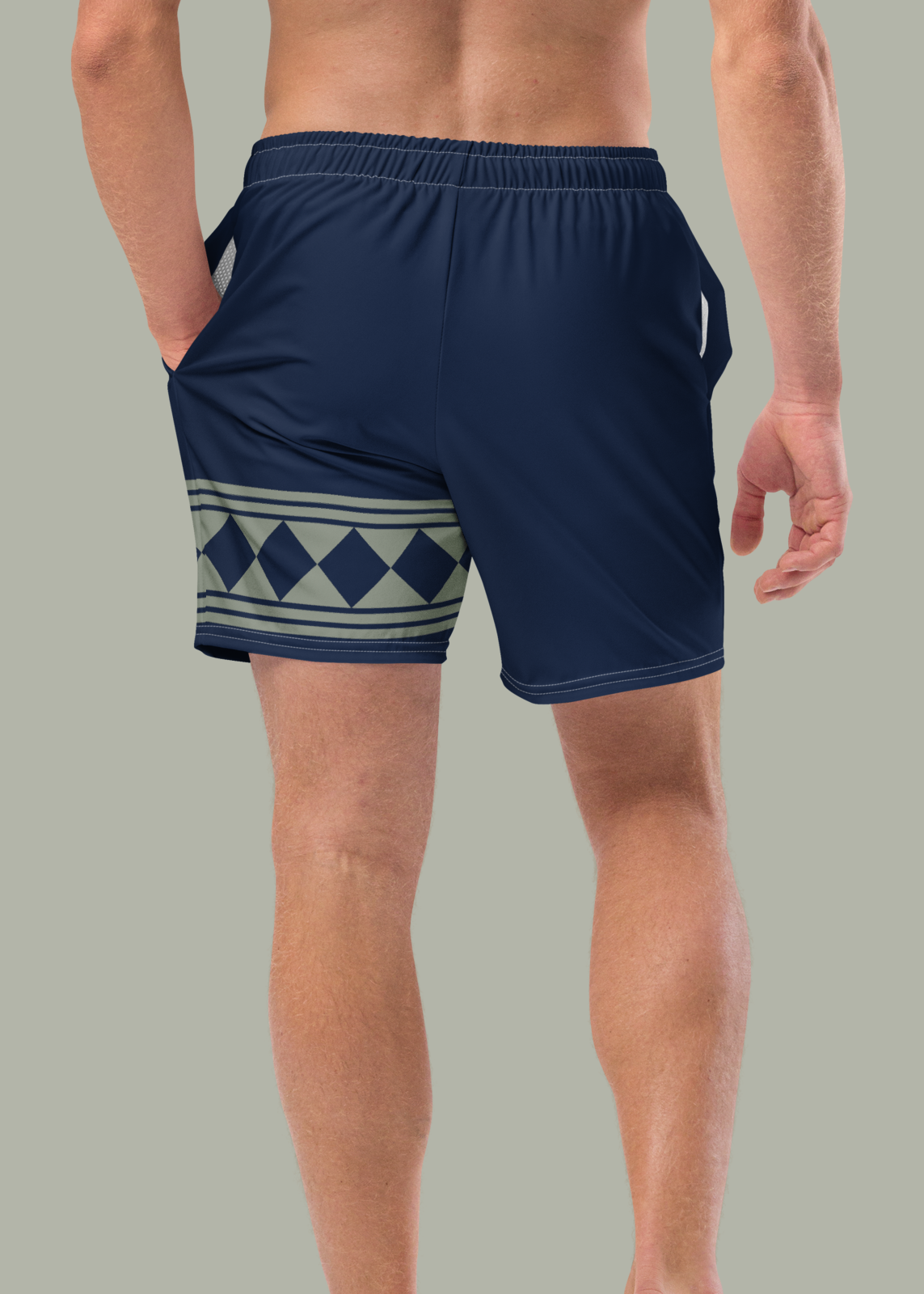 Dark Blue Diamond Tuck Pattern Swim Trunks (Men's)