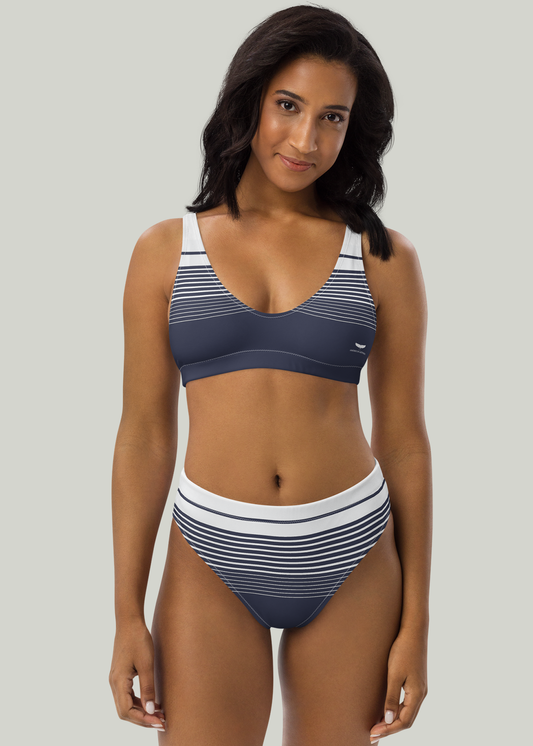 Third GEN Logo Navy & White Striped High-Waisted Bikini