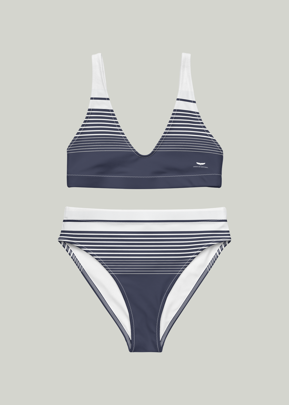 Third GEN Logo Navy & White Striped High-Waisted Bikini