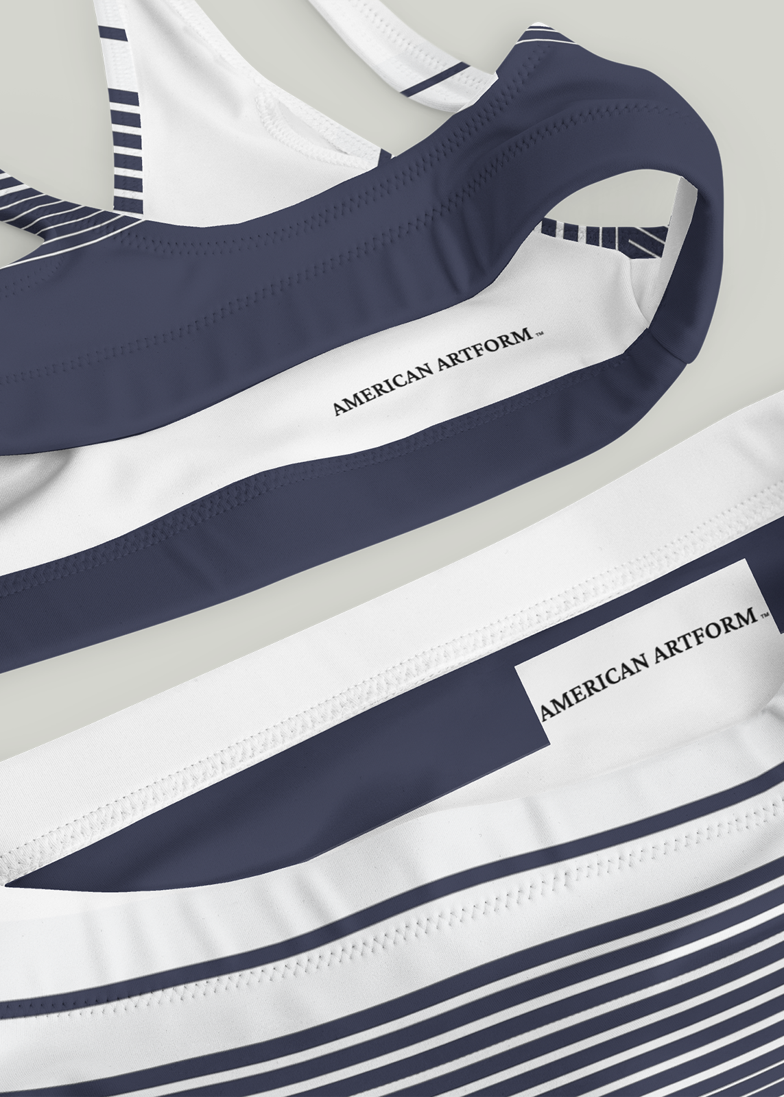 Third GEN Logo Navy & White Striped High-Waisted Bikini