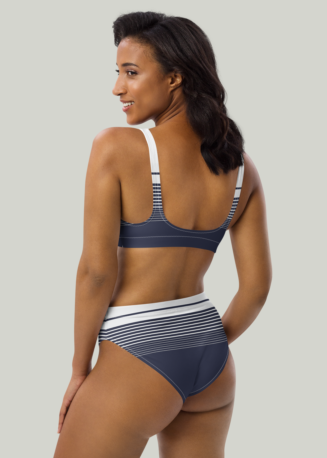 Third GEN Logo Navy & White Striped High-Waisted Bikini