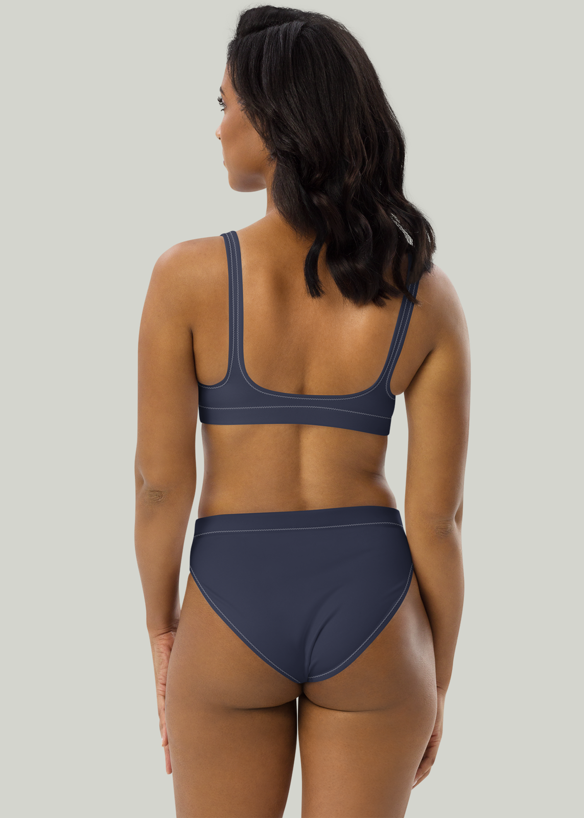 Solid Navy High-Waisted Bikini