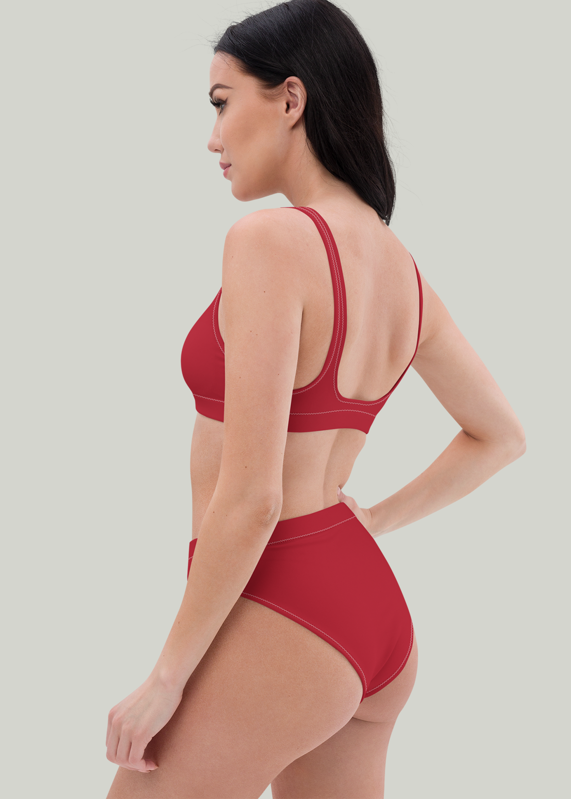 Solid True Red High-Waisted Bikini