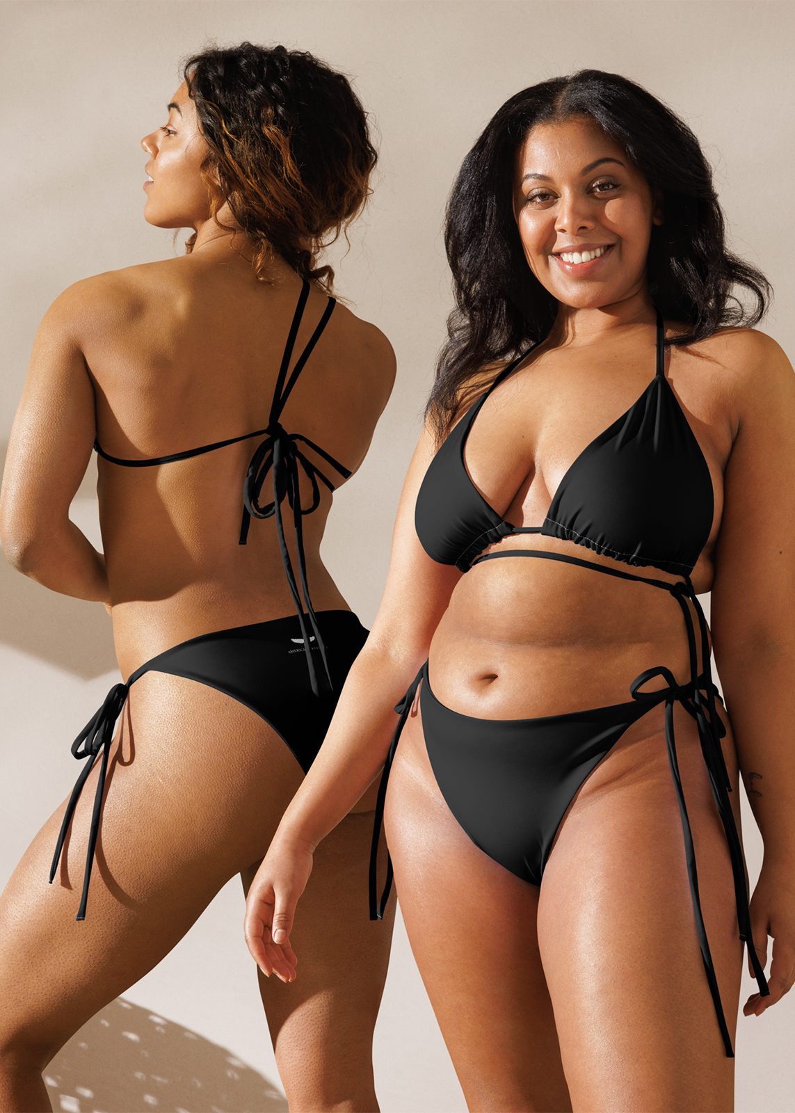 Solid Black String Bikini