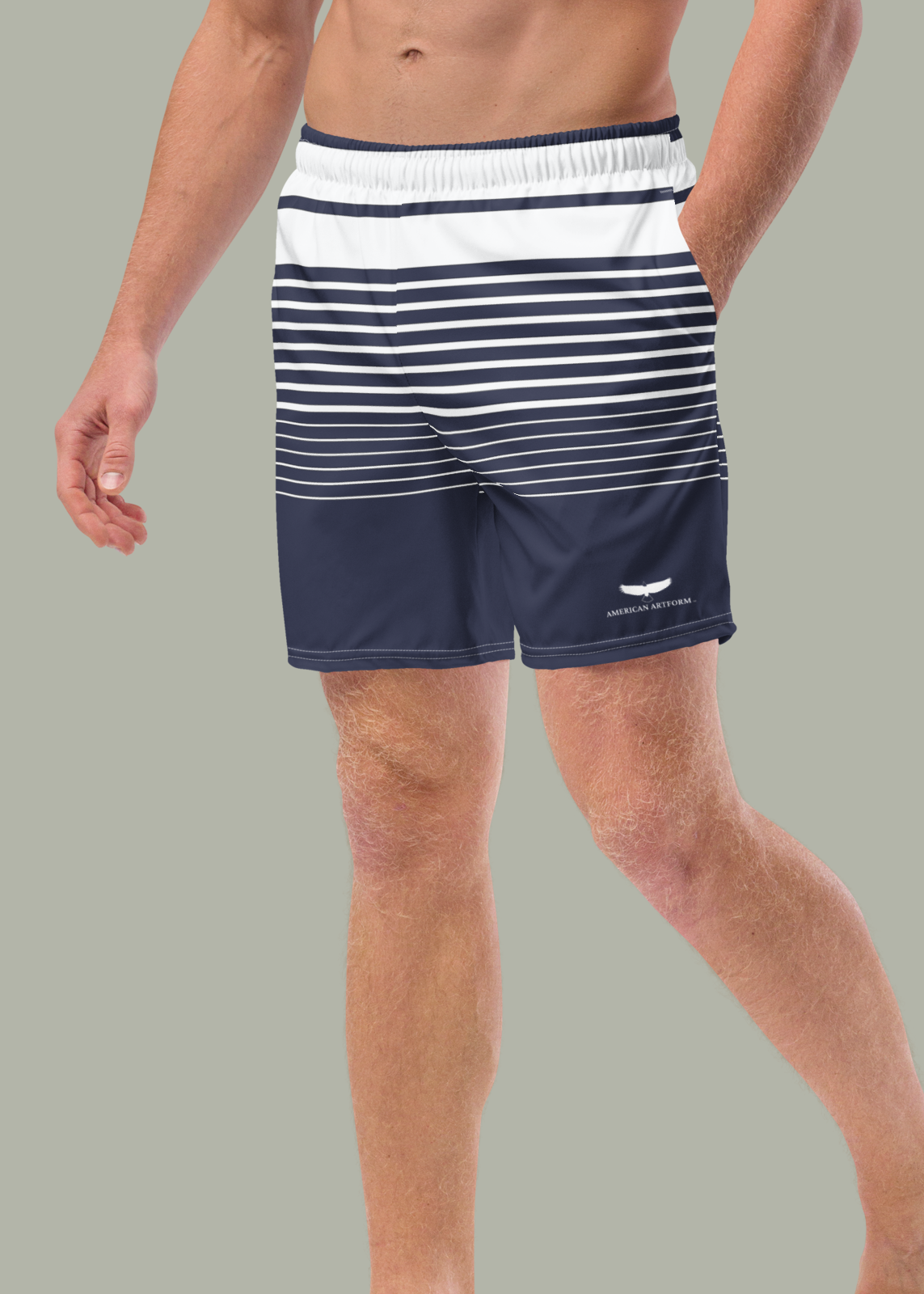 Third GEN Logo Navy & White Striped Swim Trunks (Mens)