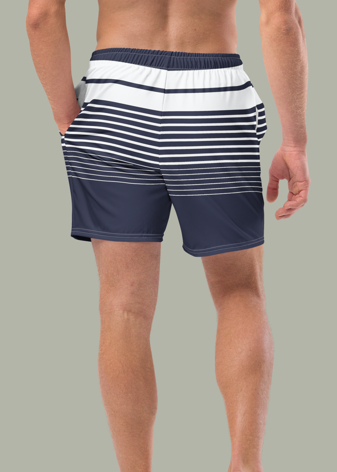 Third GEN Logo Navy & White Striped Swim Trunks (Mens)