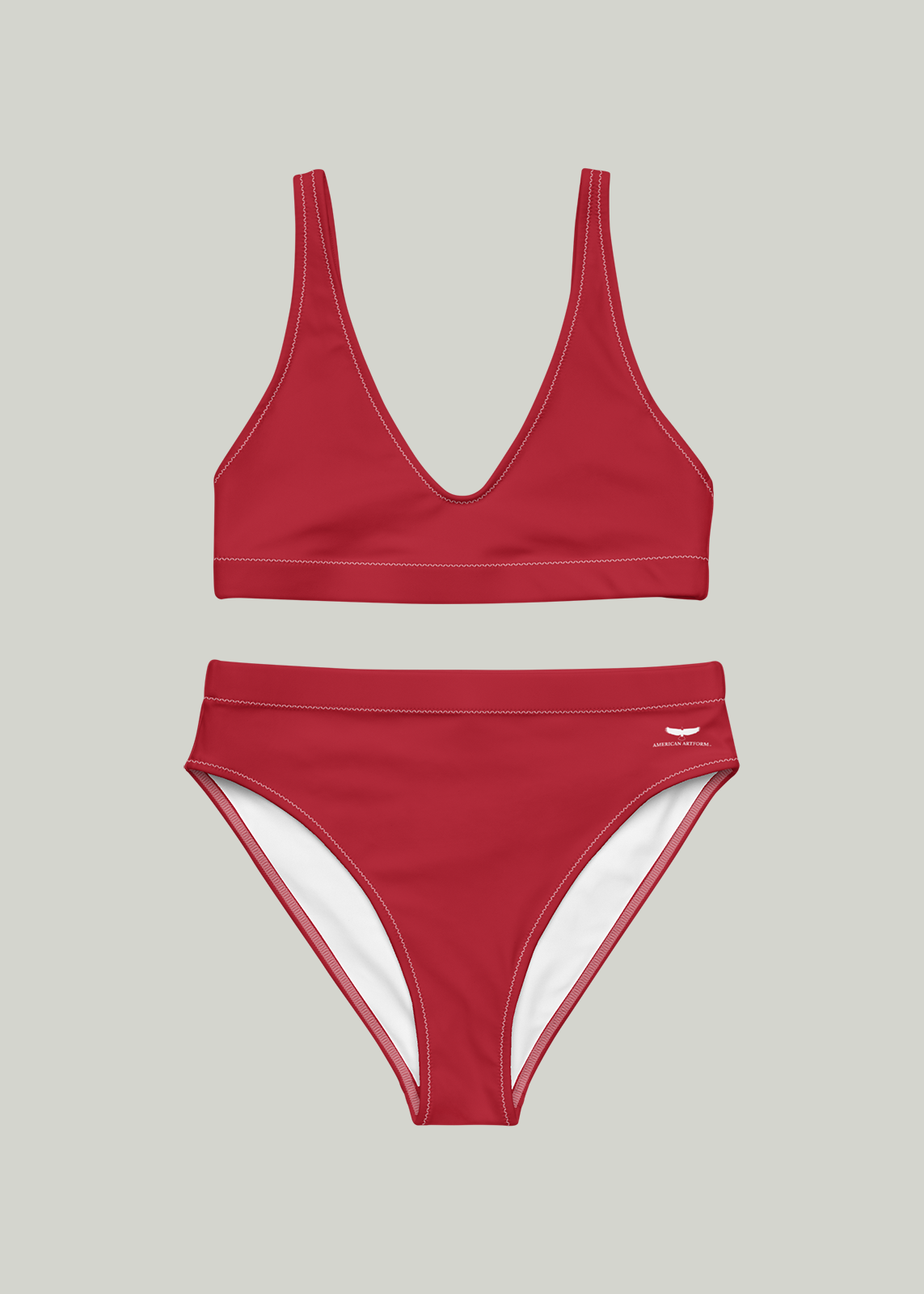 Solid True Red High-Waisted Bikini