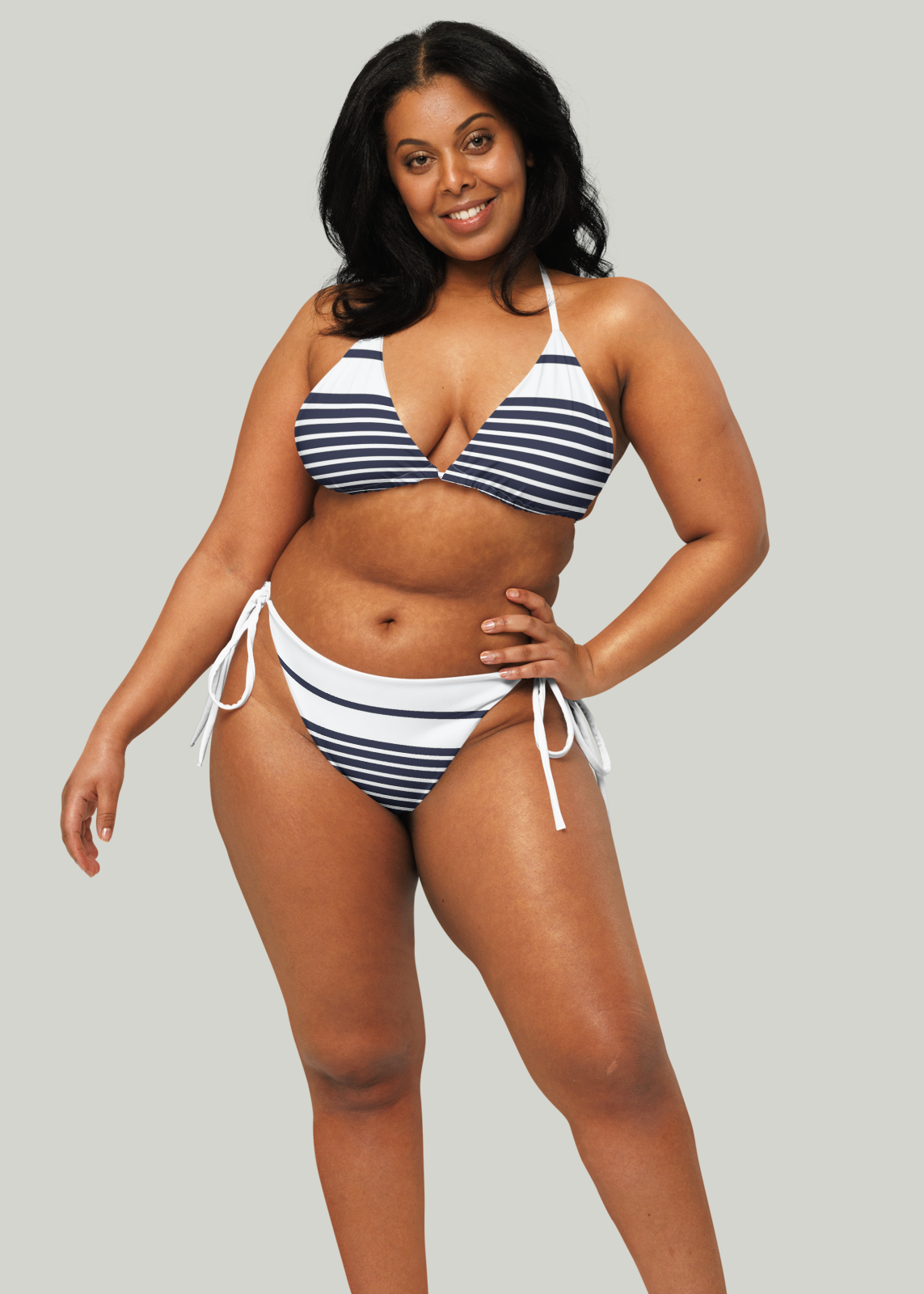 Third GEN Logo Navy & White Striped String Bikini