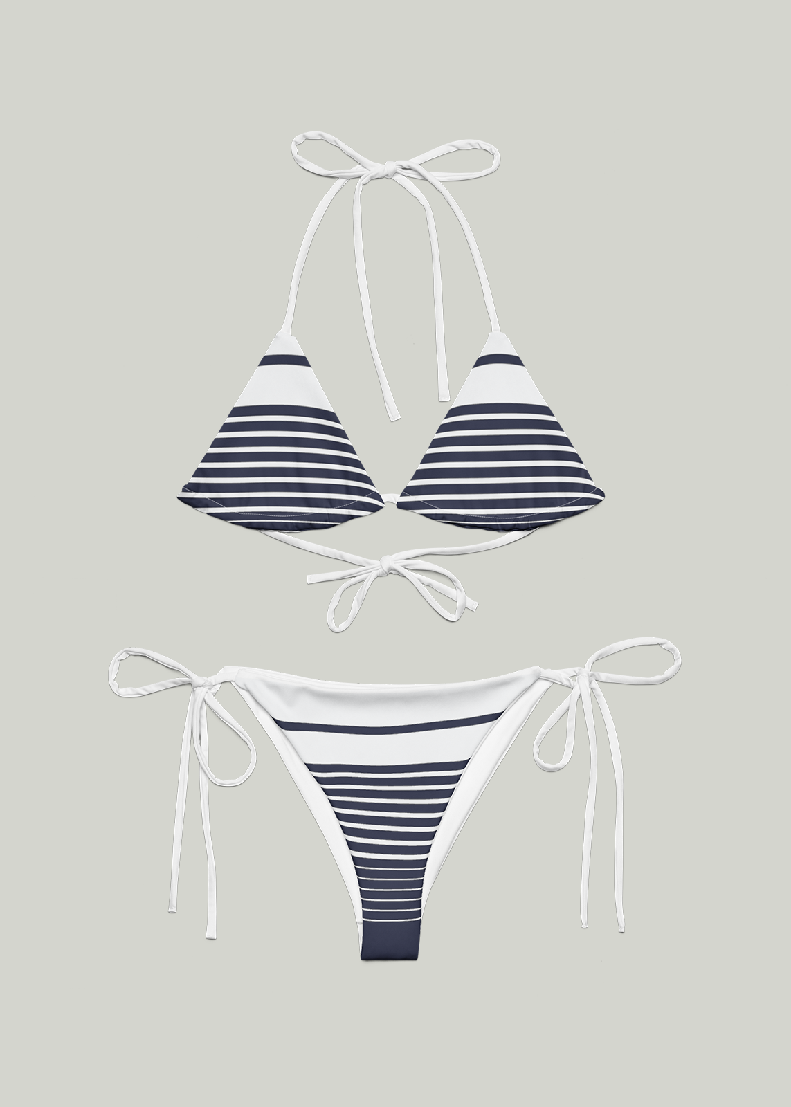 Third GEN Logo Navy & White Striped String Bikini