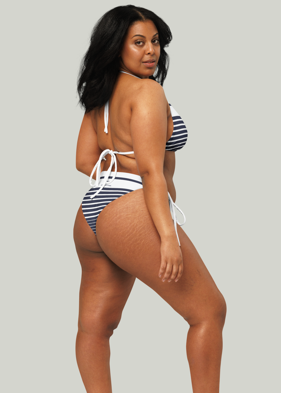 Third GEN Logo Navy & White Striped String Bikini