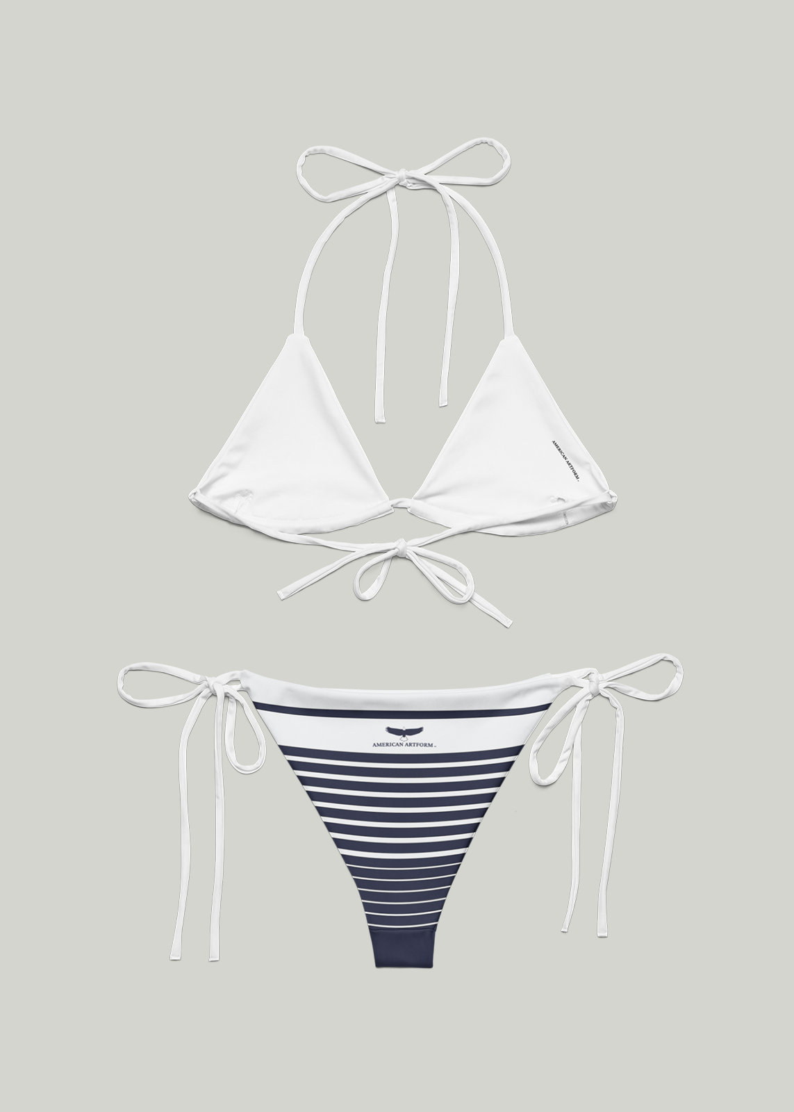 Third GEN Logo Navy & White Striped String Bikini