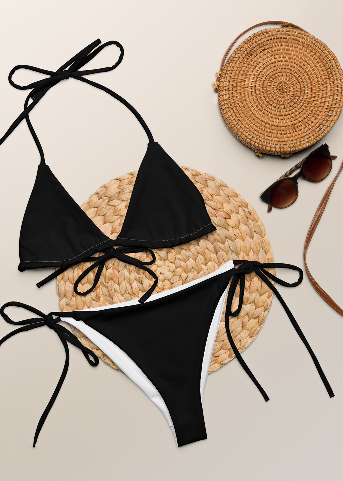 Solid Black String Bikini