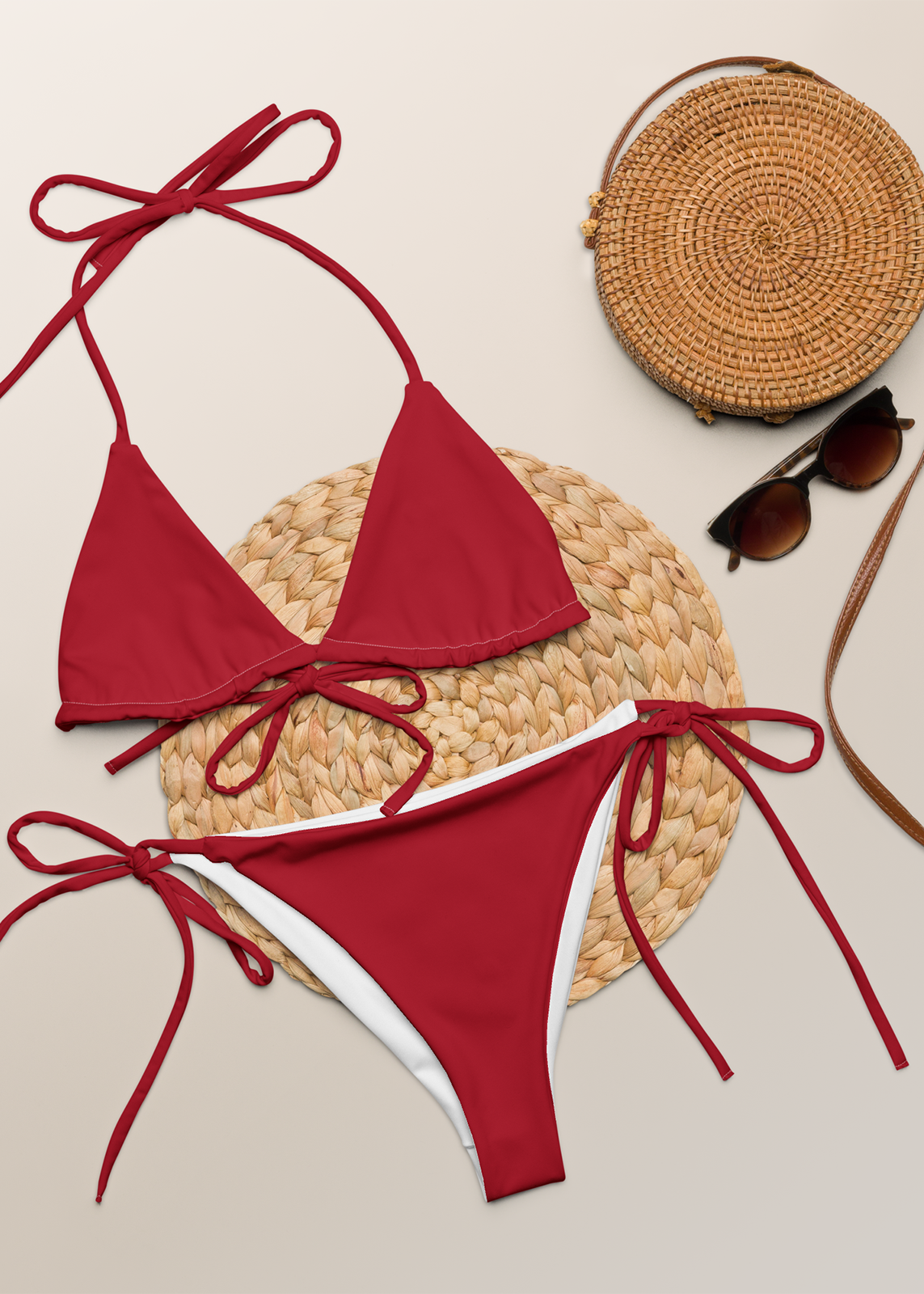 Solid True Red String Bikini