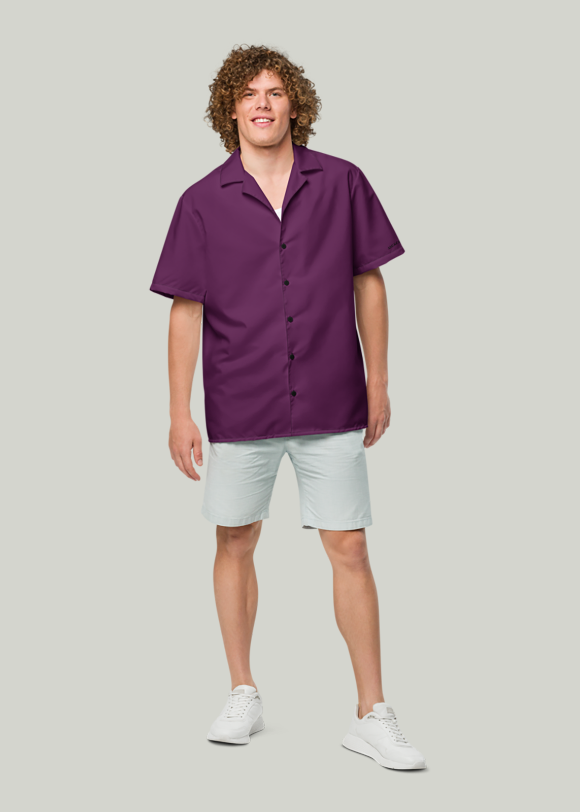 Dark Red Wine Short Sleeve Summer Comfort Button-Down Shirt (Men's)