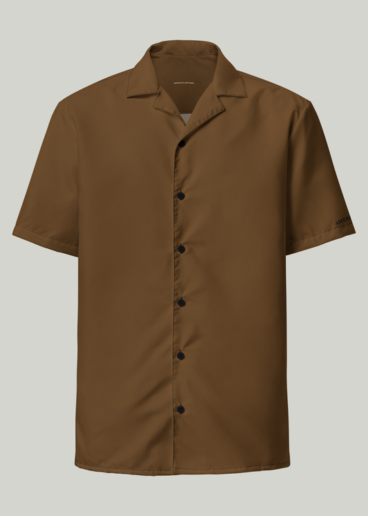 Brown Short Sleeve Summer Comfort Button-Down Shirt (Men's)