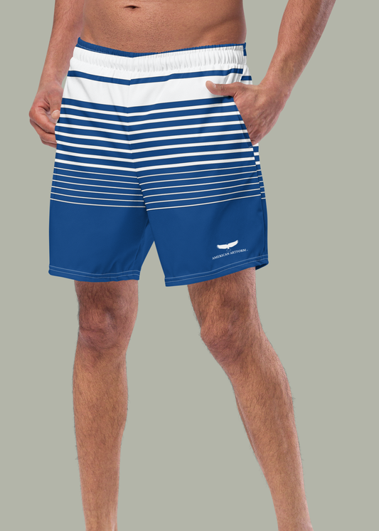 Third GEN Logo True Blue & White Striped Swim Trunks (Men's)