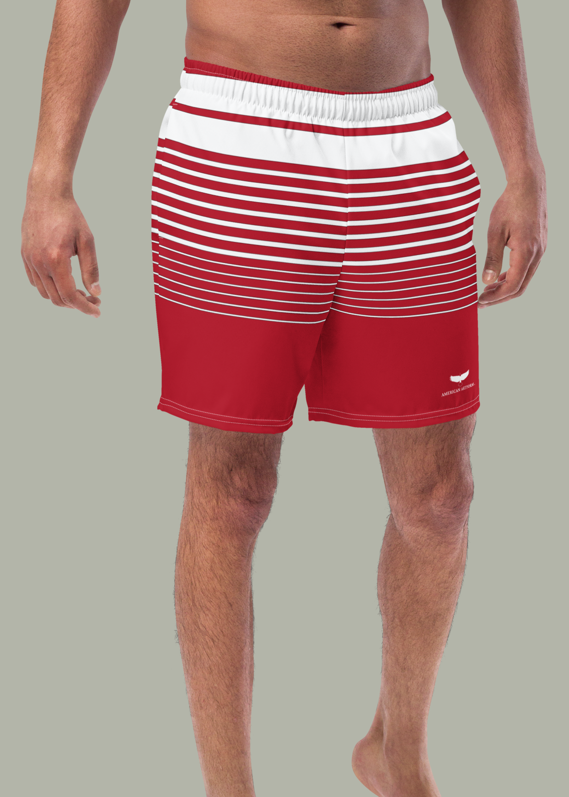 Third GEN Logo True Red & White Striped Swim Trunks (Men's)